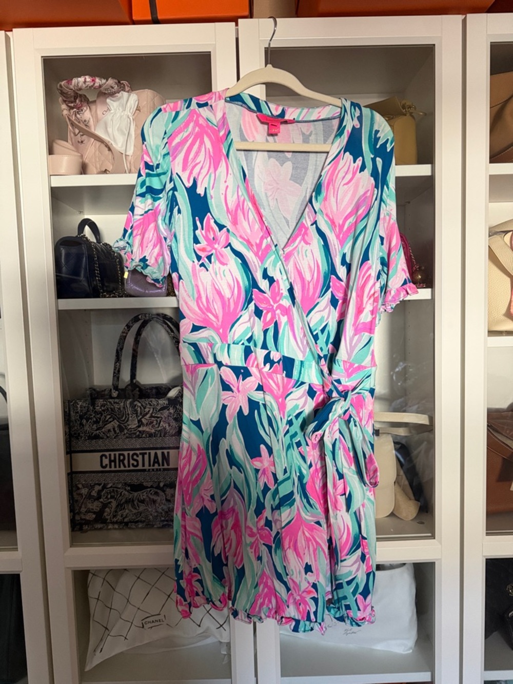 Lilly Pulitzer Teal, Pink & Mint Floral Wrap Mini Dress
